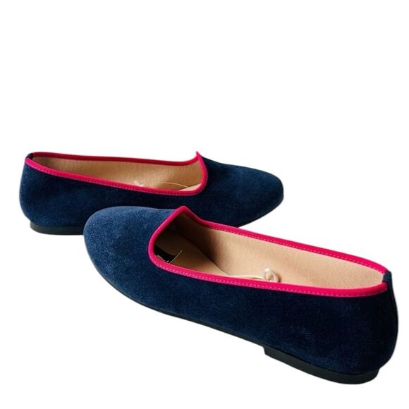 Avellini Italian Leather Elegant Suede Blue Fushia Comfort Flat Shoes Sz 7.5 NWT - Picture 2 of 12